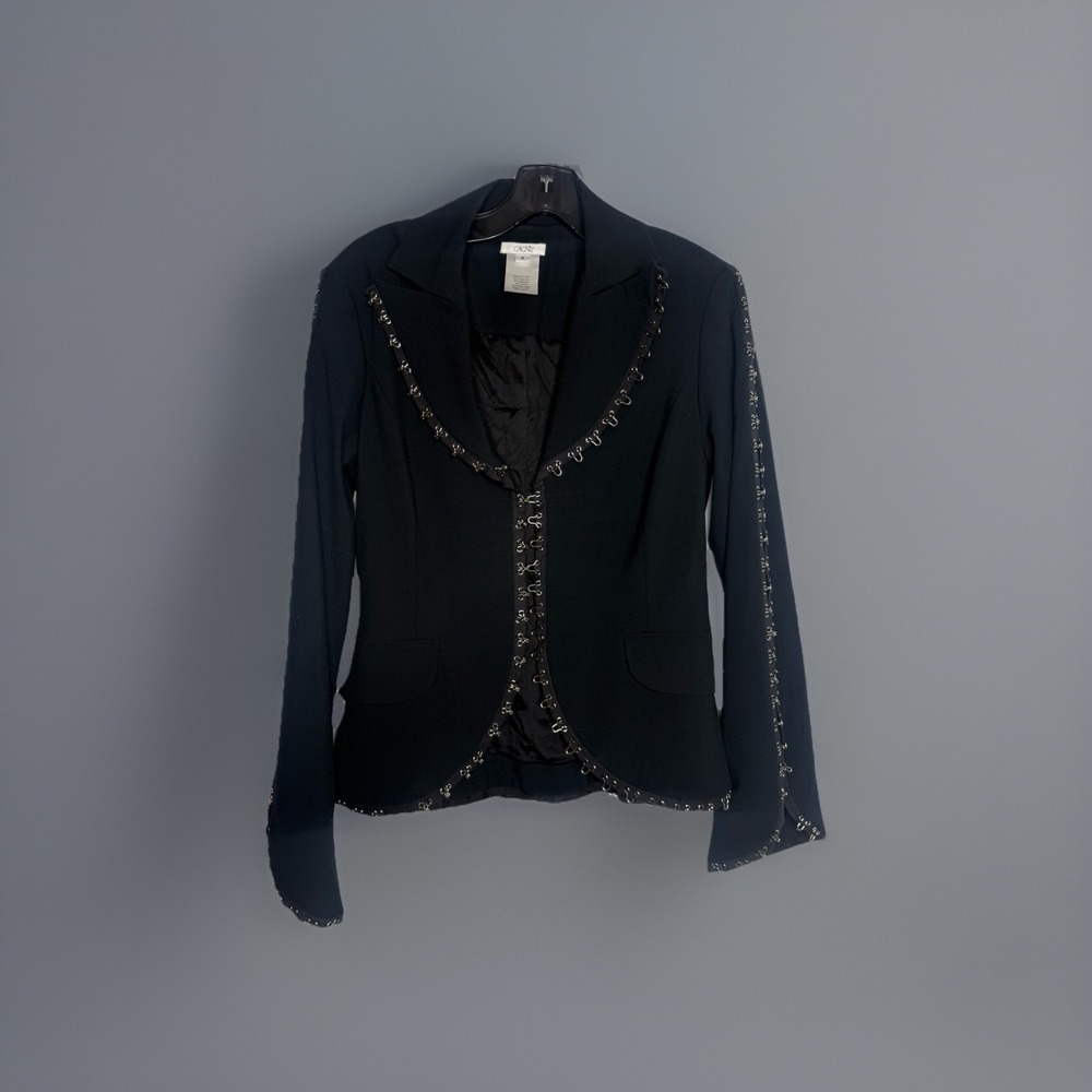 Vintage Cache Women's Black Size 4 Multi Metal Clasp Steampunk Goth Punk Blazer
